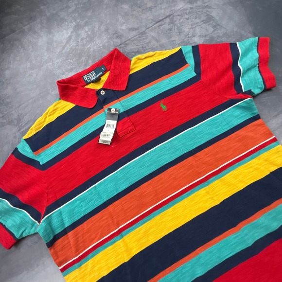 NWT Polo Ralph Lauren Mens Large Striped Polo Shirt Multi Color Y2K New 0460243 - Picture 6 of 8